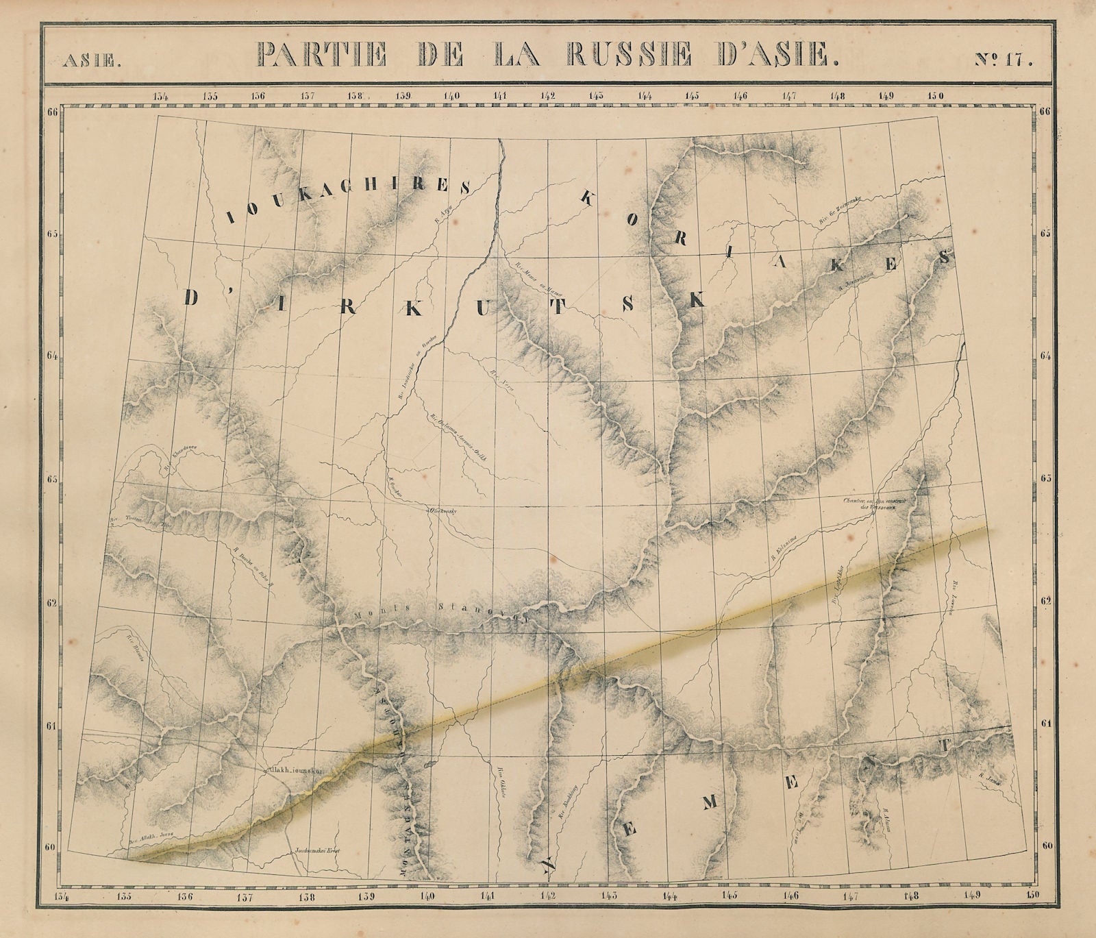 Russie d'Asie #17 Russia. East Siberia. NE Sakha. Magadan VANDERMAELEN 1827 map